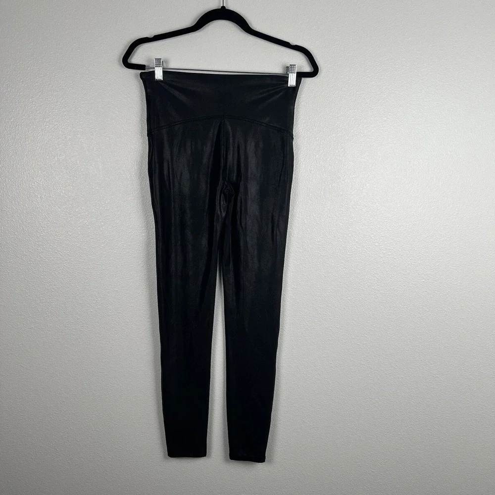 Spanx Womens High Rise Faux Leather Leggings Black Sz XL‎